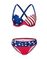 Bikini triangular plisado con estampado de estrellas y rayas